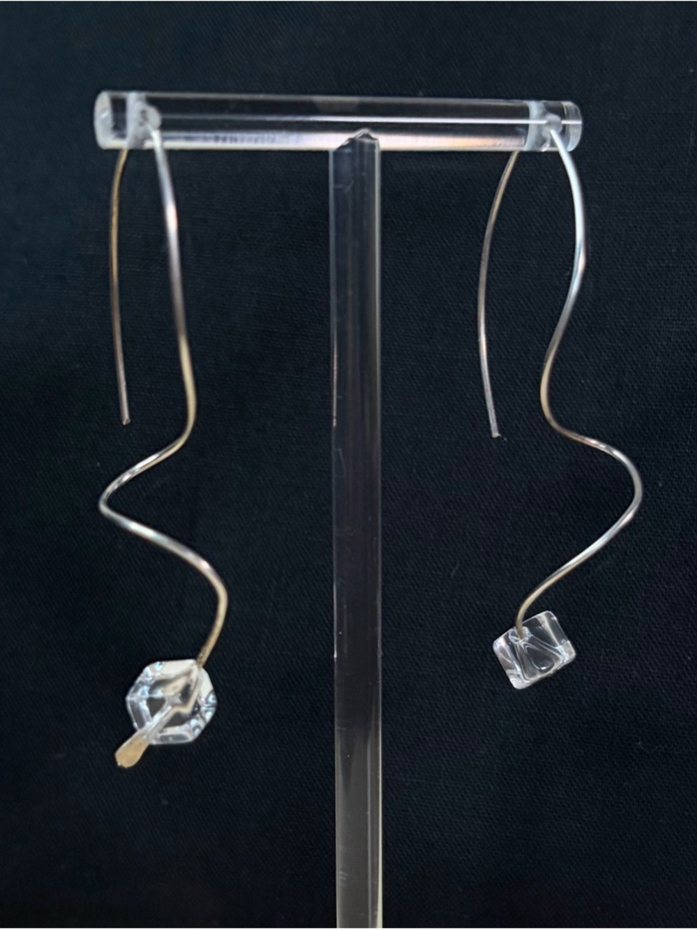 Sterling Silver Clear Crystal Double Twist Artisan Hand Crafted Wire Earrings - Picture 5 of 6